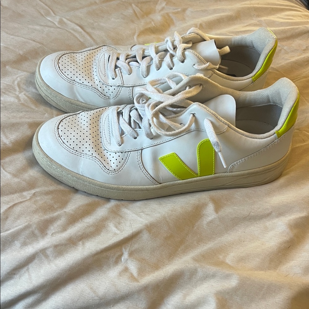 White and Neon Green Sneakers